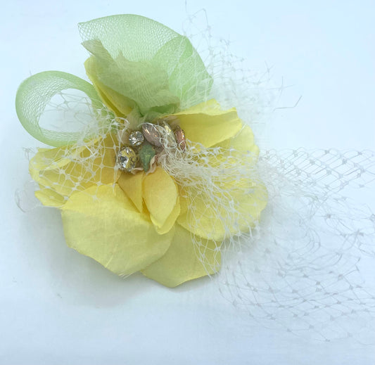 Yellow and green pin bejeweled center netting