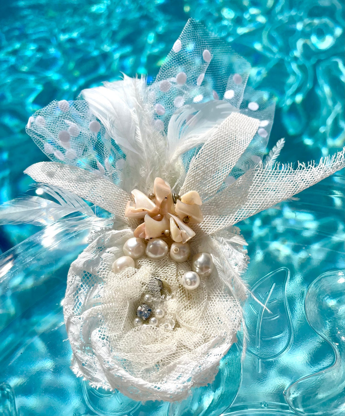 Bridal piece w lace pearls sinemay strips